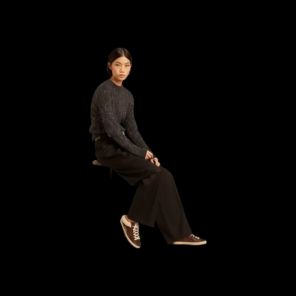 Golden Goose Super-Star Sabots In Glitter With Brown Star And Shearling Lining - HypeFly India View 4
