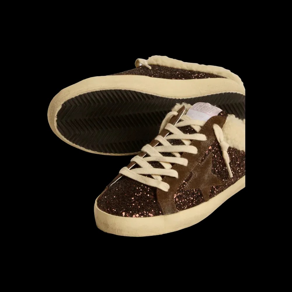 Golden Goose Super-Star Sabots In Glitter With Brown Star And Shearling Lining - HypeFly India View 2