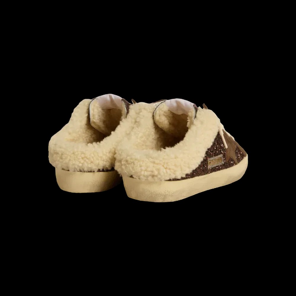 Golden Goose Super-Star Sabots In Glitter With Brown Star And Shearling Lining - HypeFly India View 3