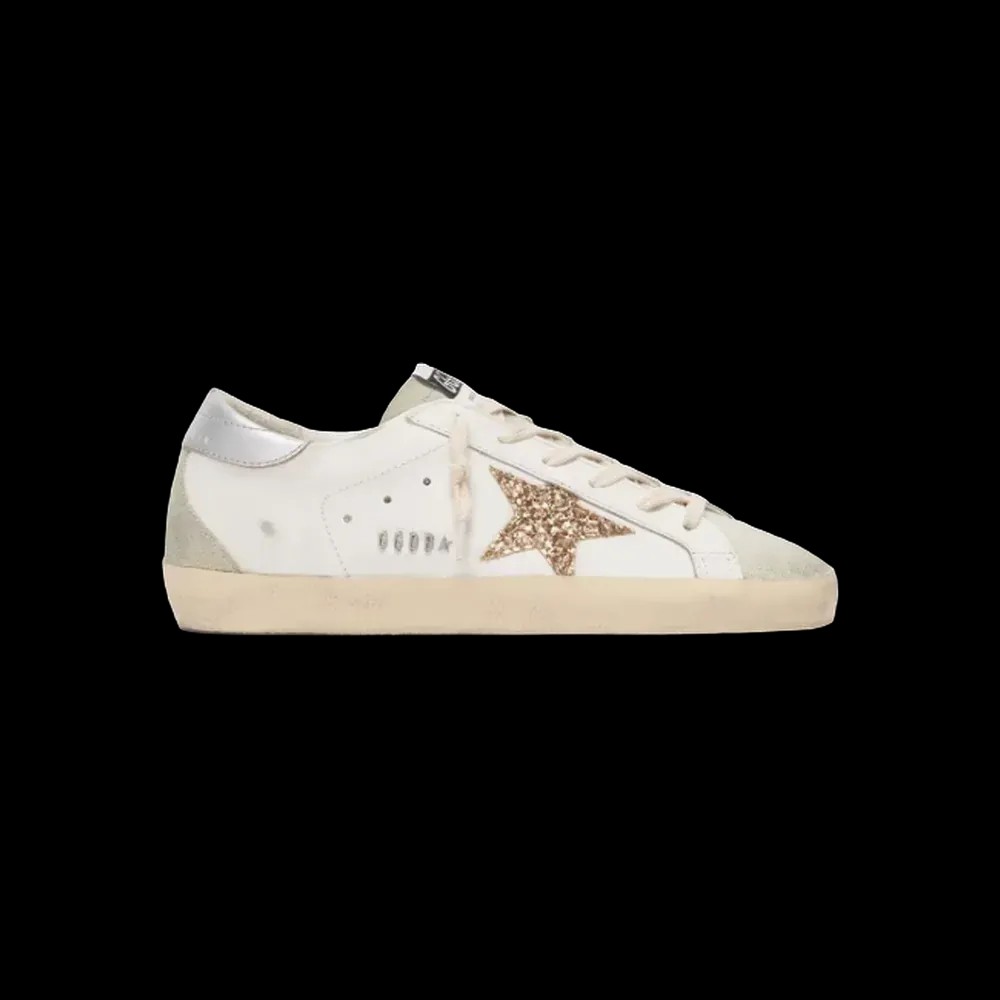 Golden Goose Super-Star With Gold Glitter Star And Ice-Gray Suede Inserts - HypeFly India View 1