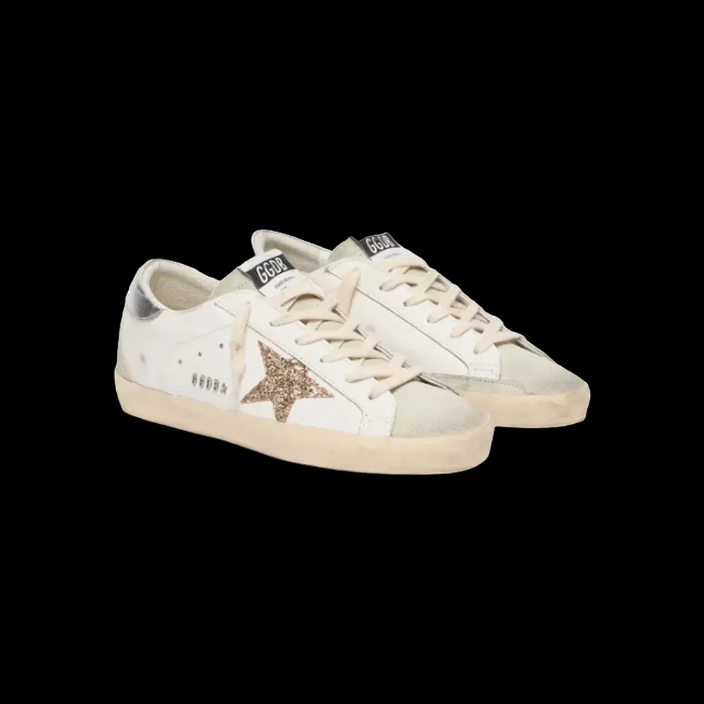 Golden Goose Super-Star With Gold Glitter Star And Ice-Gray Suede Inserts - HypeFly India View 3