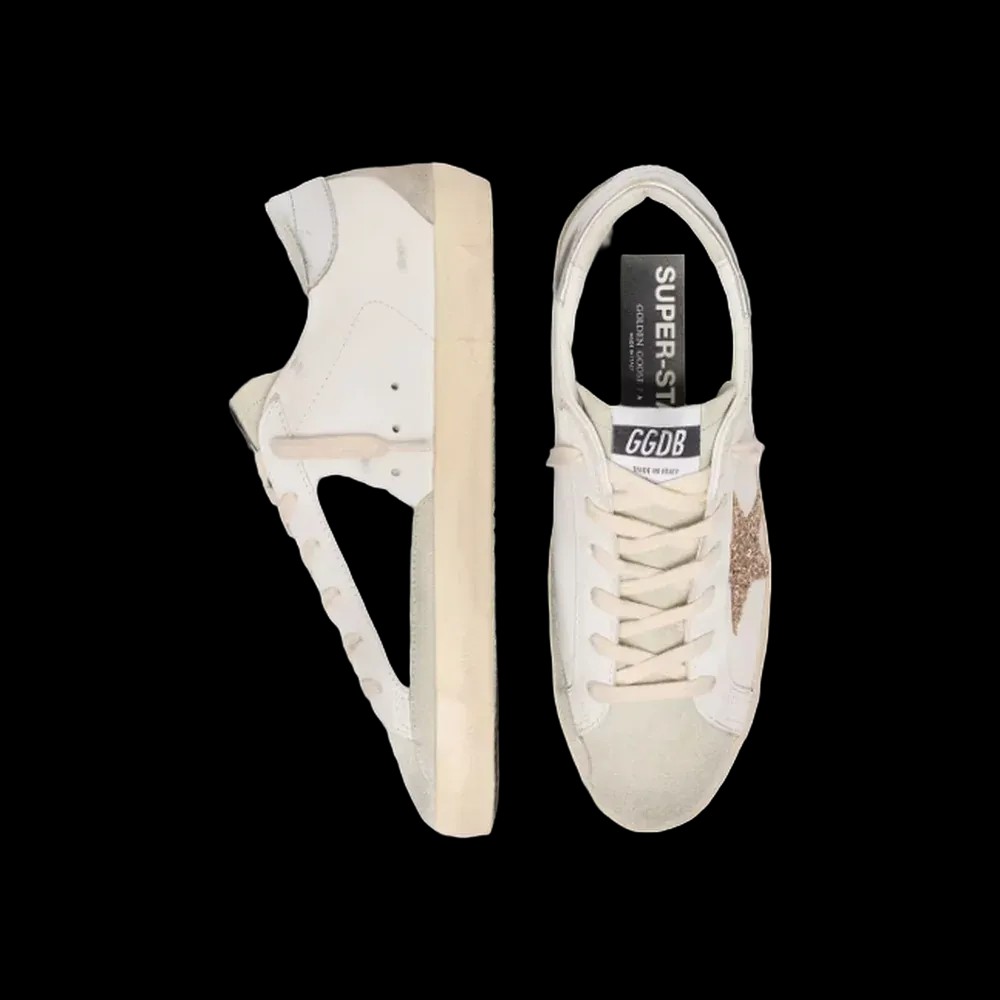 Golden Goose Super-Star With Gold Glitter Star And Ice-Gray Suede Inserts - HypeFly India View 2