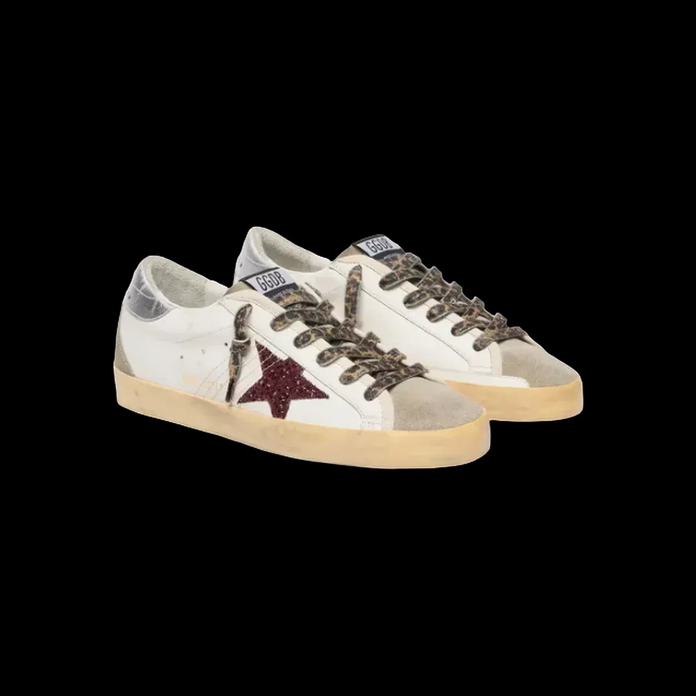 Golden Goose Super-Star With Burgundy Glitter Star And Silver Heel Tab - HypeFly India View 2