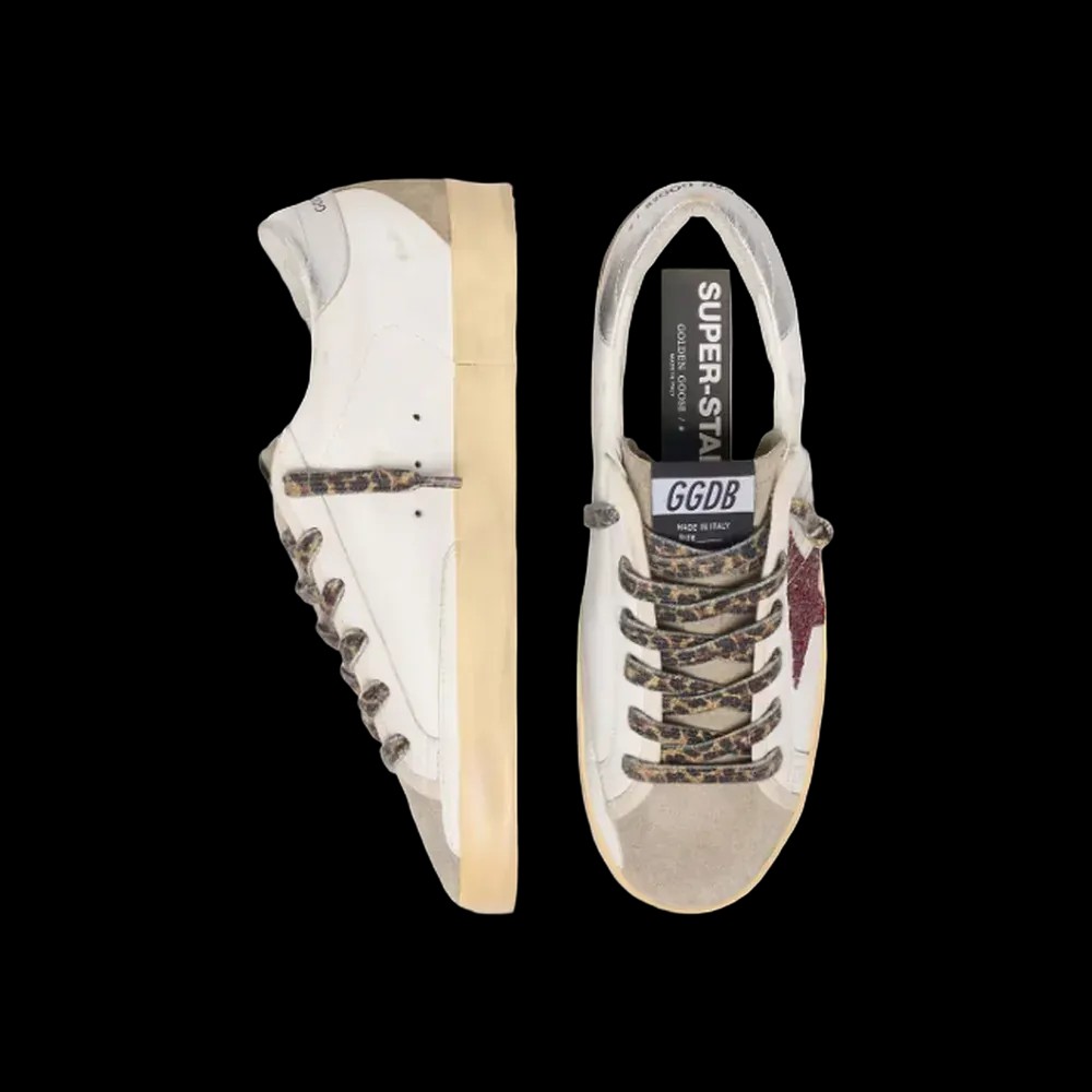 Golden Goose Super-Star With Burgundy Glitter Star And Silver Heel Tab - HypeFly India View 3