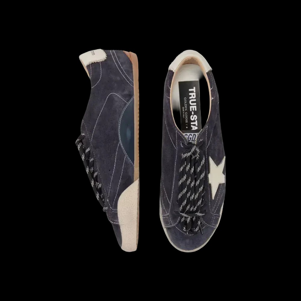 Golden Goose True-Star In Dark Blue Suede With White Nappa Leather Star And Heel Tab - HypeFly India View 3