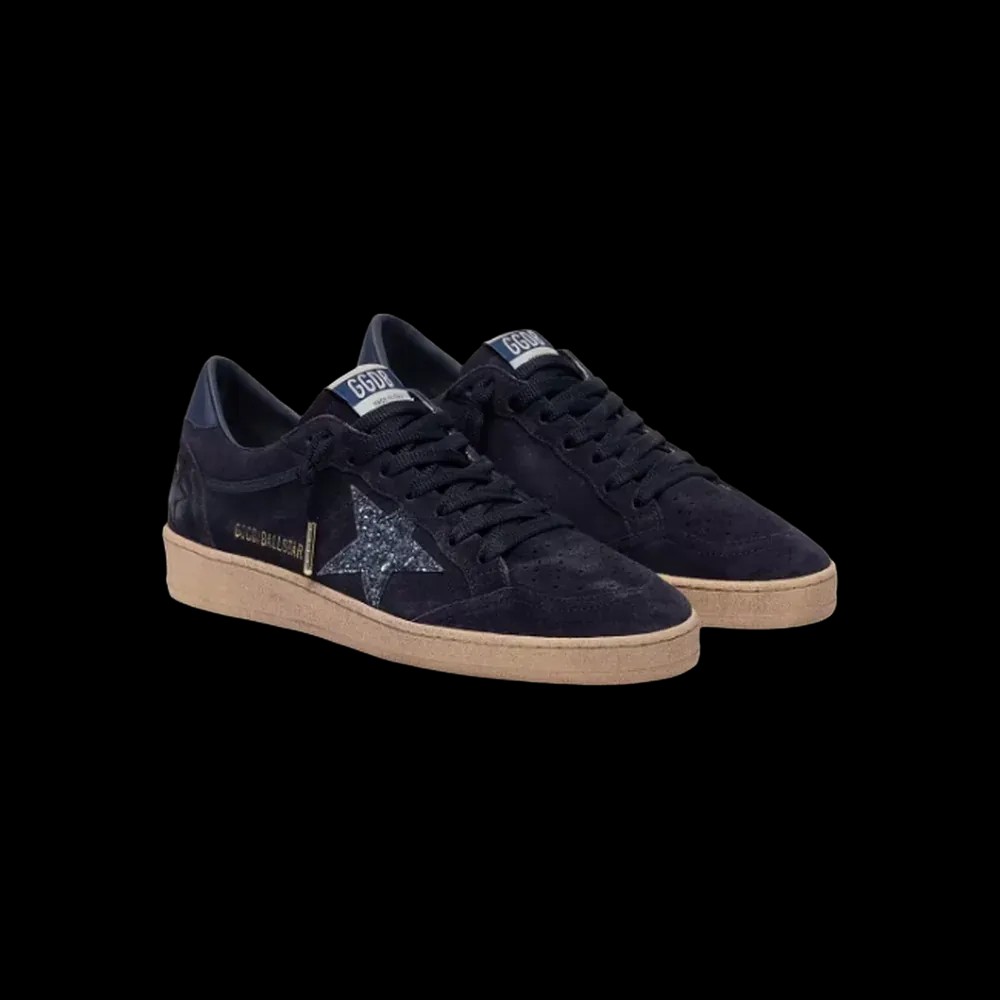 Golden Goose Ball Star In Dark Blue Suede With Dark Blue Glitter Star - HypeFly India View 2