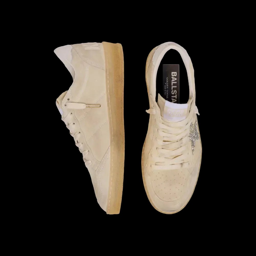 Golden Goose Ball Star In Pearl Suede With Silver Glitter Star - HypeFly India View 3