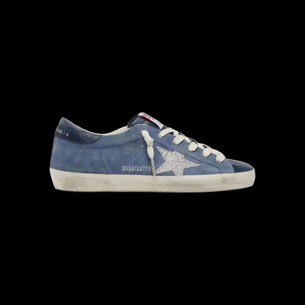Golden Goose Super-Star In Denim-Blue Suede With Silver Glitter Star - HypeFly India View 1