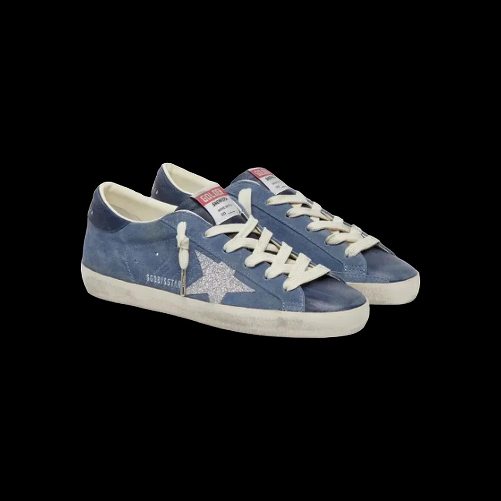 Golden Goose Super-Star In Denim-Blue Suede With Silver Glitter Star - HypeFly India View 3