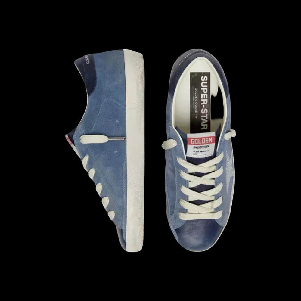 Golden Goose Super-Star In Denim-Blue Suede With Silver Glitter Star - HypeFly India View 2