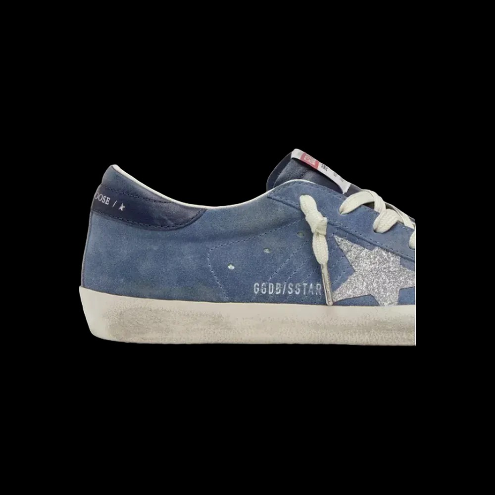 Golden Goose Super-Star In Denim-Blue Suede With Silver Glitter Star - HypeFly India View 5