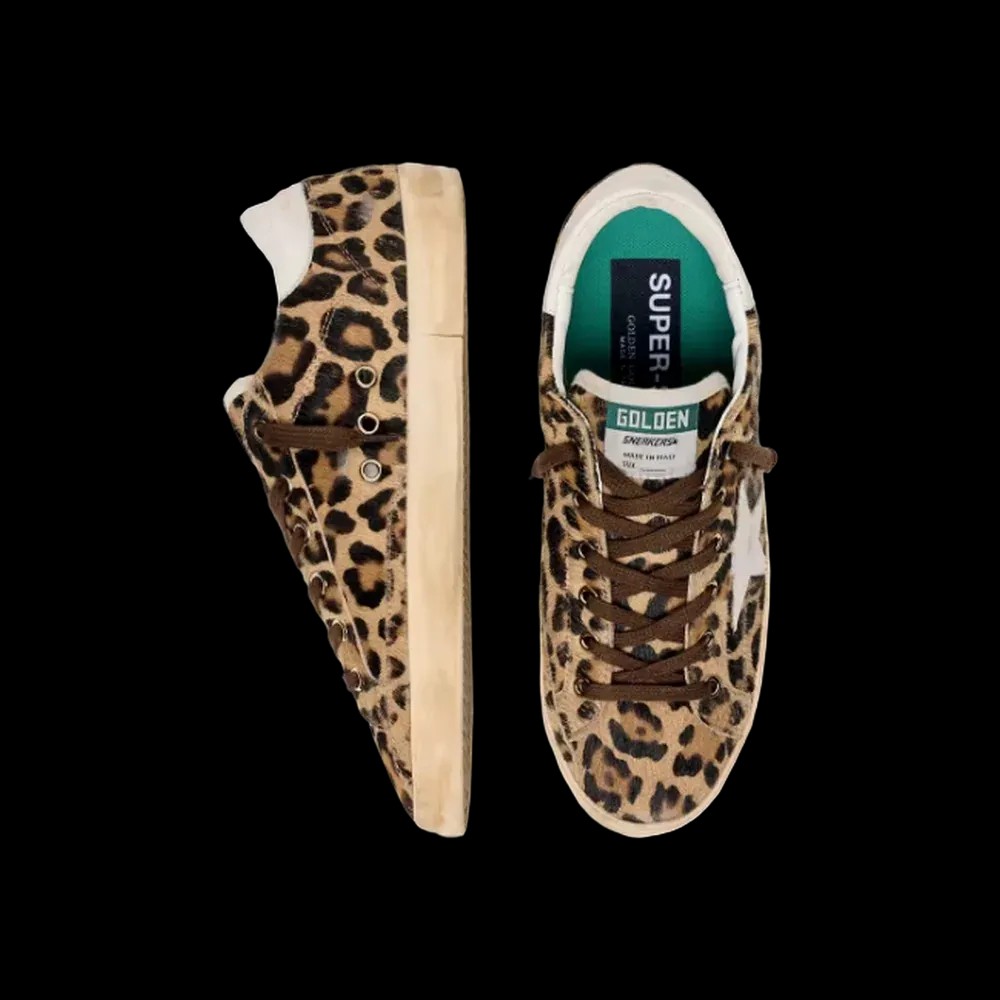 Golden Goose Super-Star In Leopard-Print Pony Skin With Leather Star And Heel Tab - HypeFly India View 3