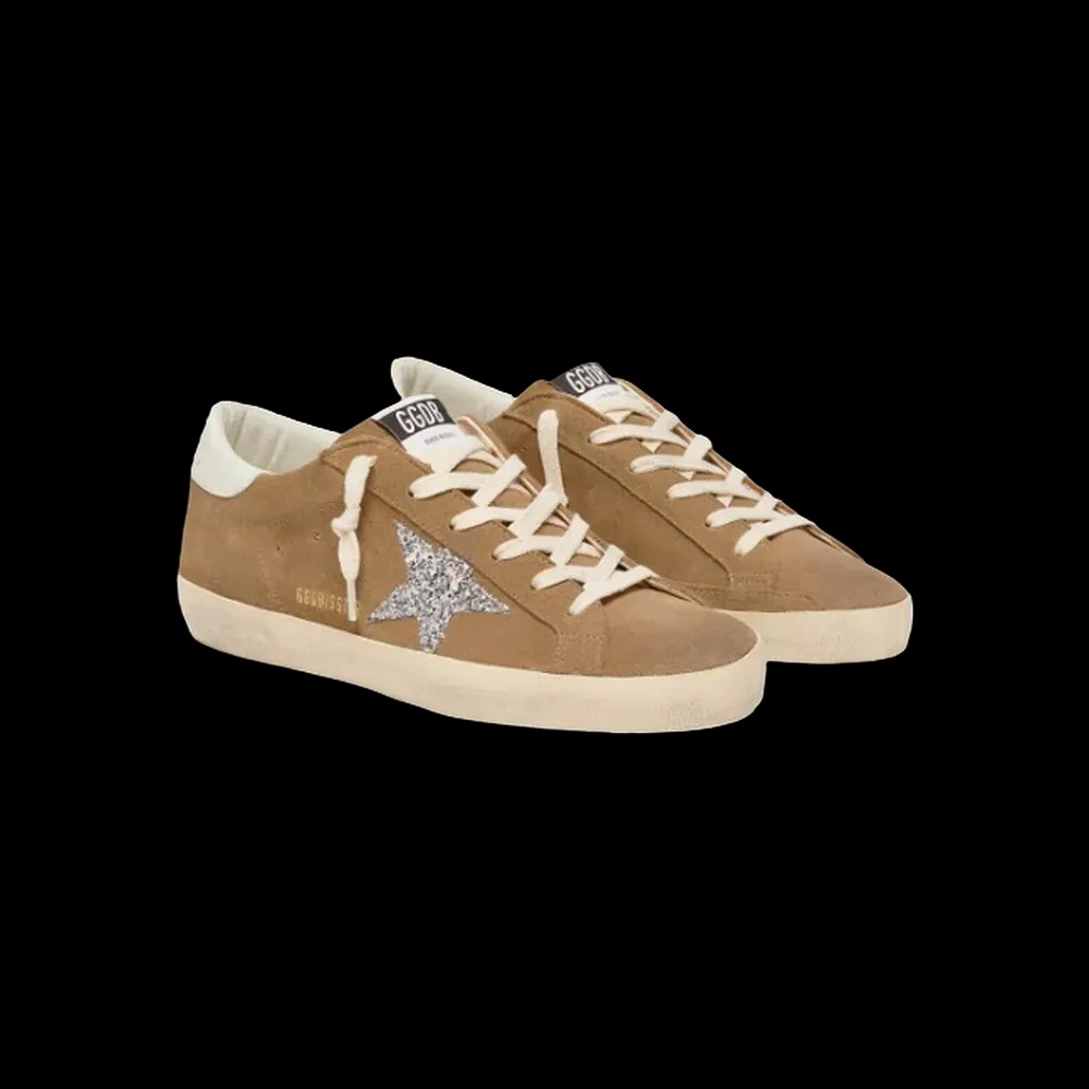 Golden Goose Super-Star In Tobacco Suede With Silver Glitter Star - HypeFly India View 3