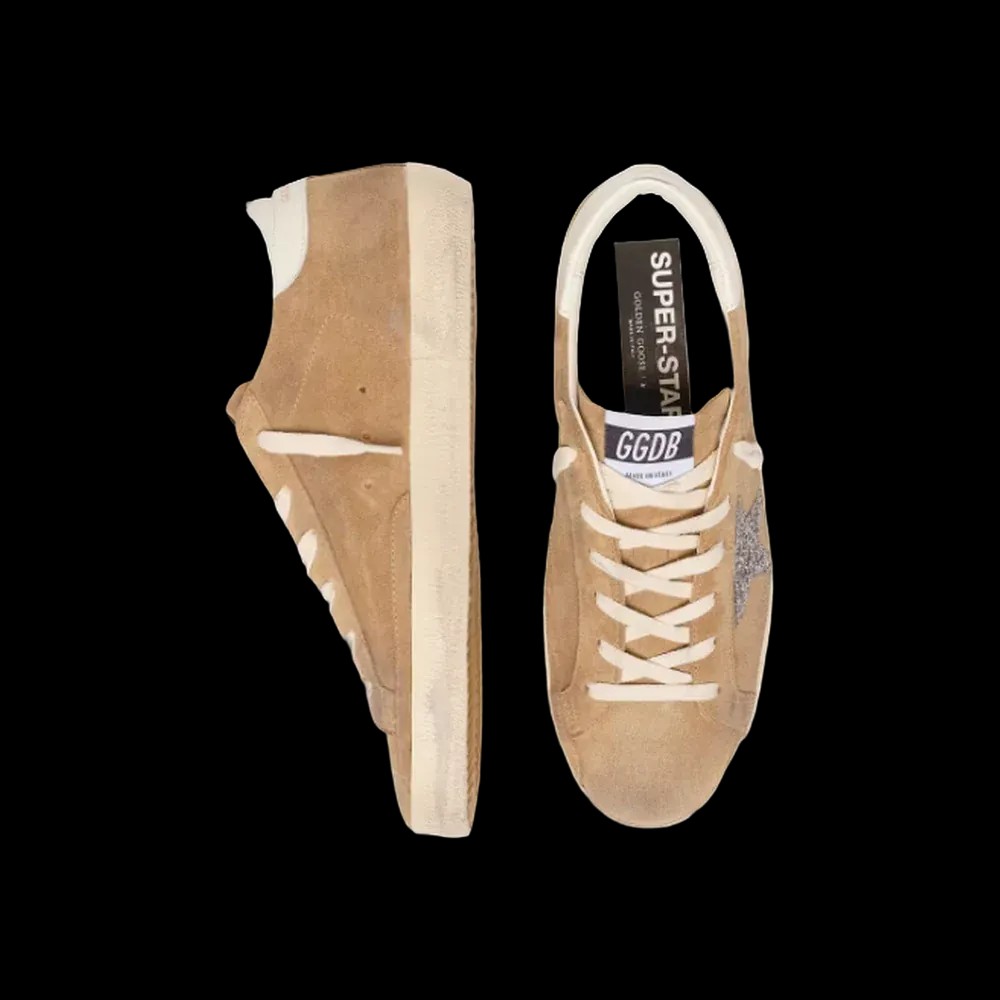 Golden Goose Super-Star In Tobacco Suede With Silver Glitter Star - HypeFly India View 2