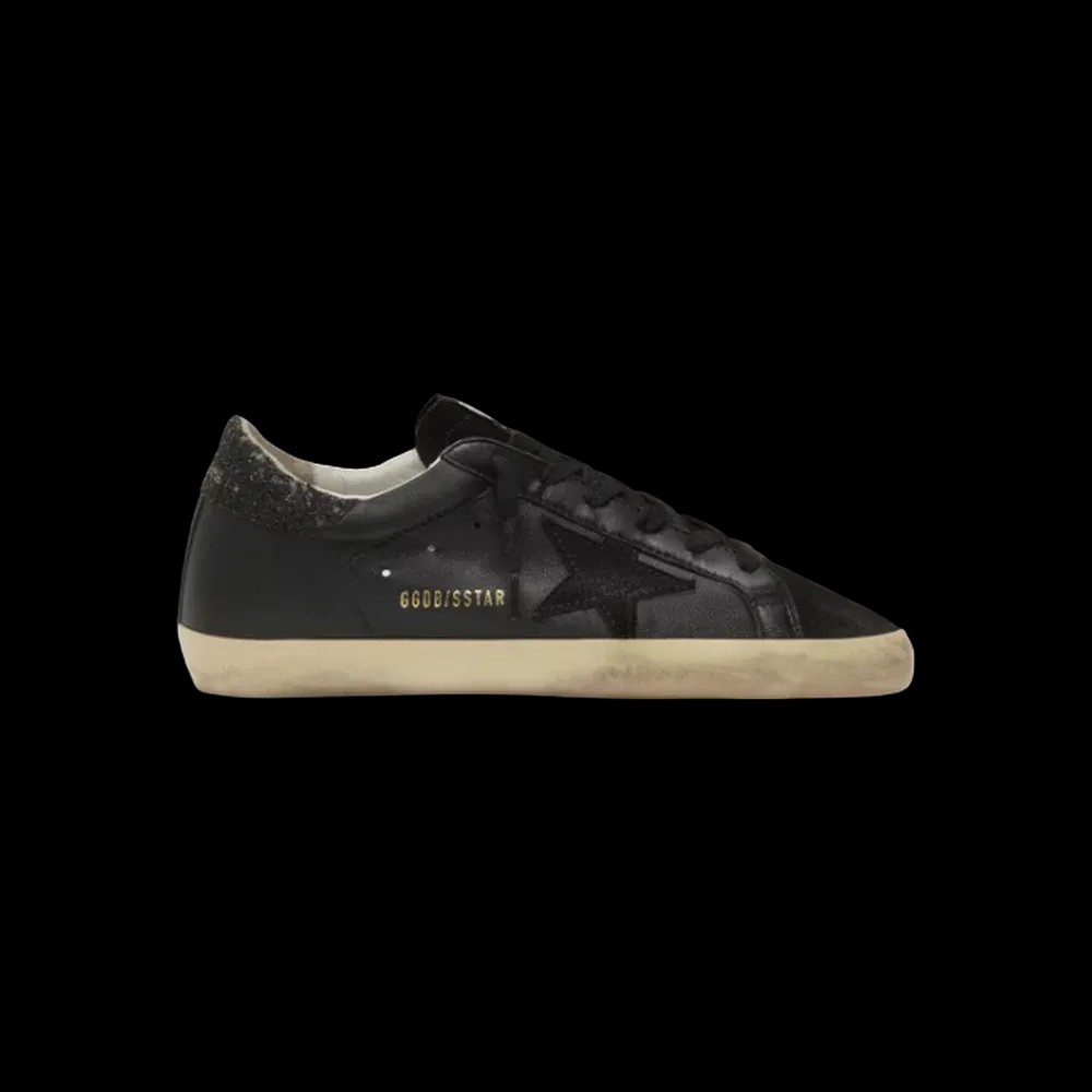 Golden Goose Super-Star In Black Nappa With Black Star And Glitter Heel Tab - HypeFly India View 1