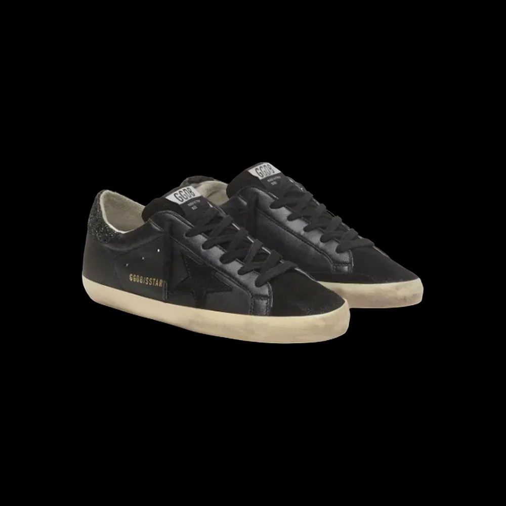 Golden Goose Super-Star In Black Nappa With Black Star And Glitter Heel Tab - HypeFly India View 3