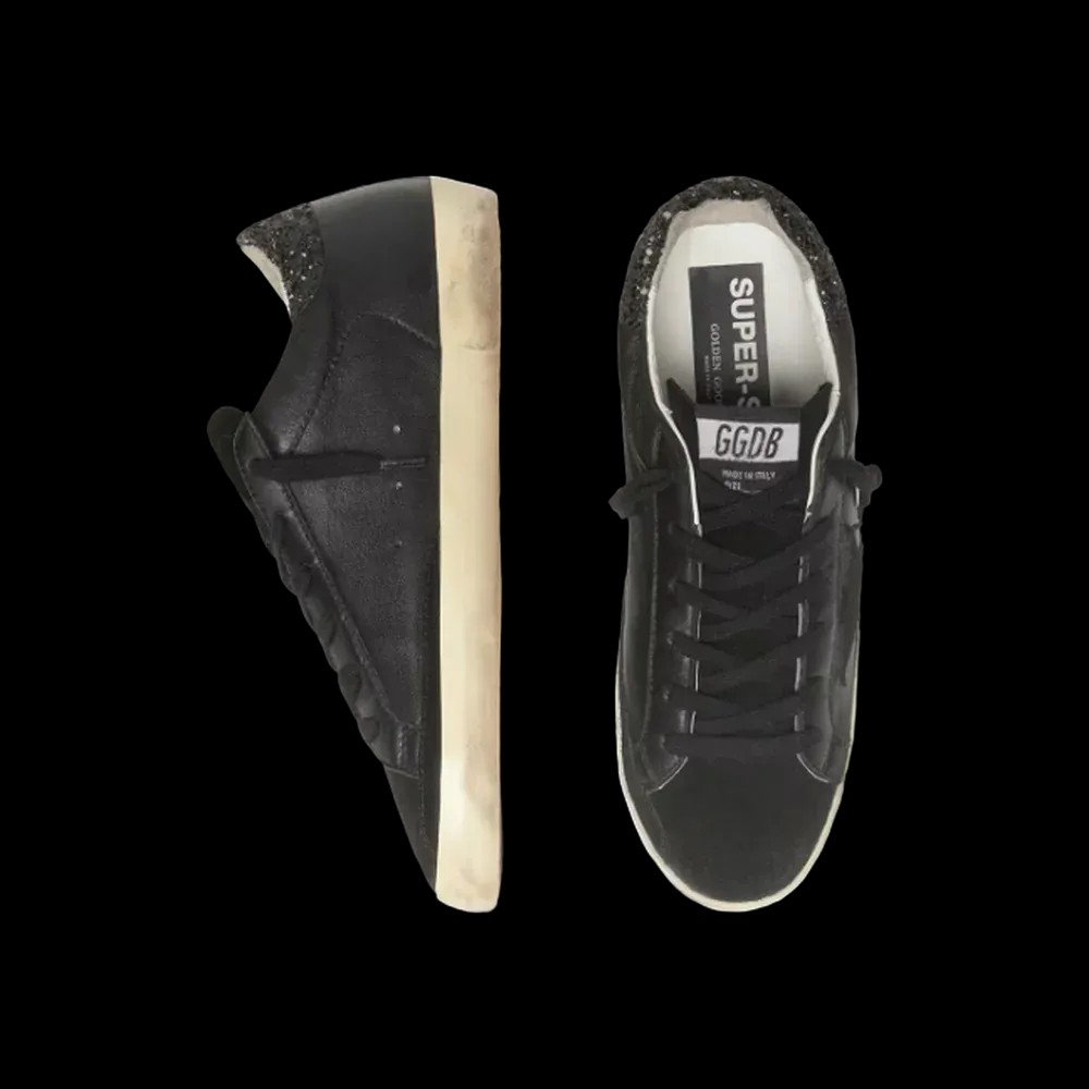 Golden Goose Super-Star In Black Nappa With Black Star And Glitter Heel Tab - HypeFly India View 2