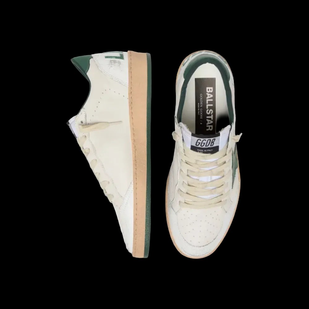 Golden Goose Ball Star Wishes In White Nappa Leather With Green Leather Star - HypeFly India View 2