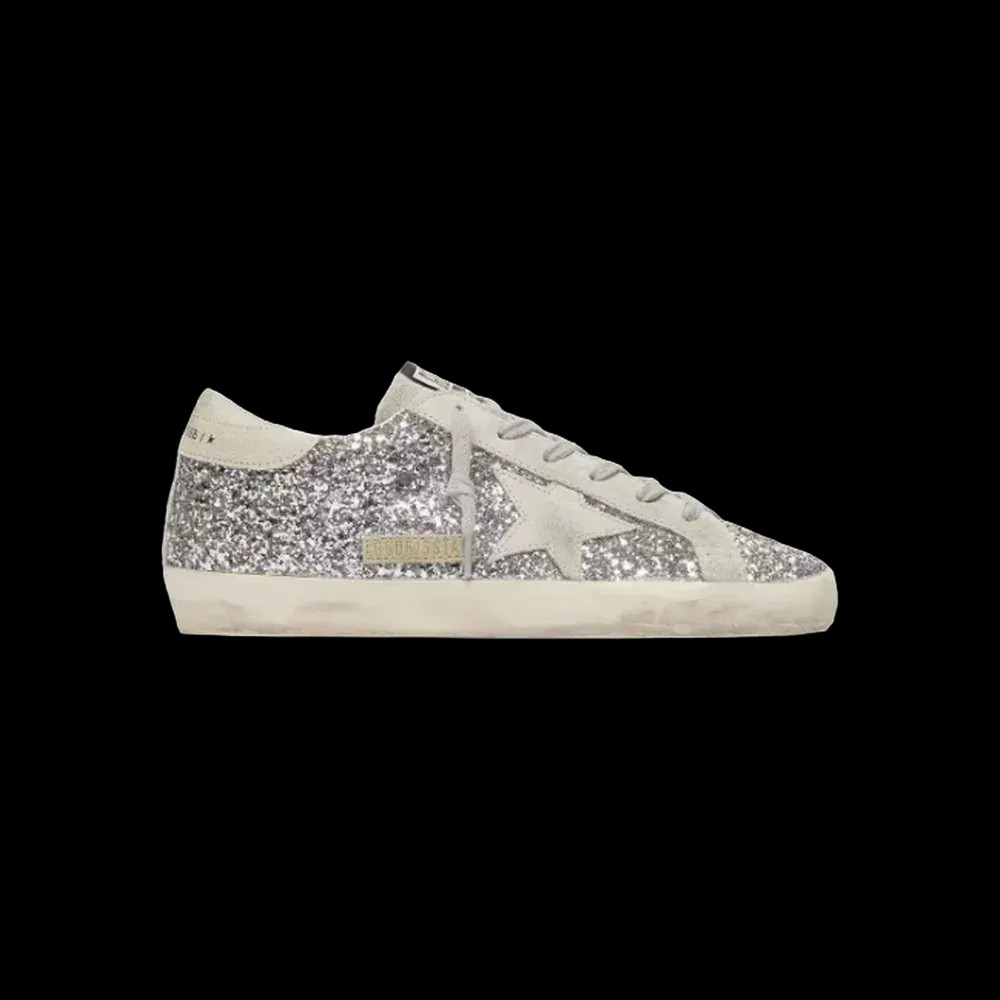 Golden Goose Super-Star In Silver Glitter With Ice-Gray Suede Star - HypeFly India View 1