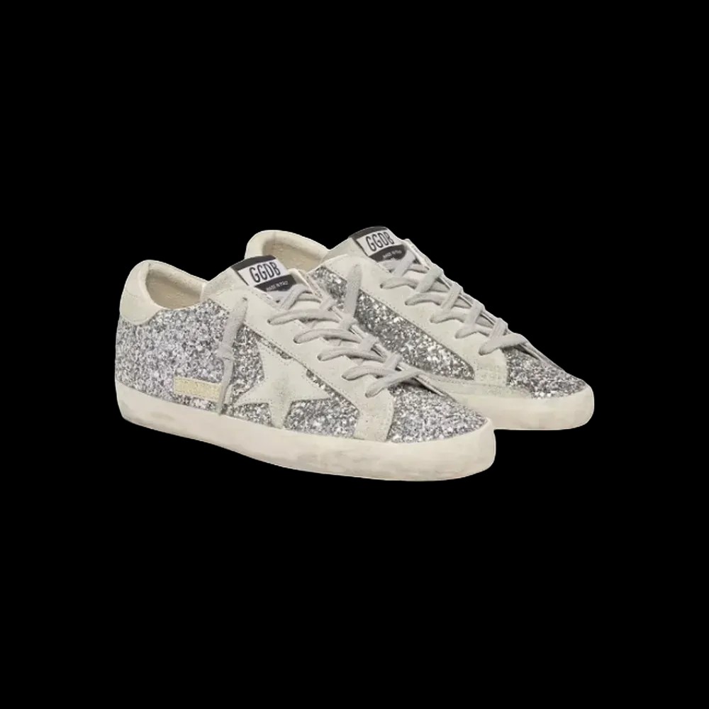 Golden Goose Super-Star In Silver Glitter With Ice-Gray Suede Star - HypeFly India View 3