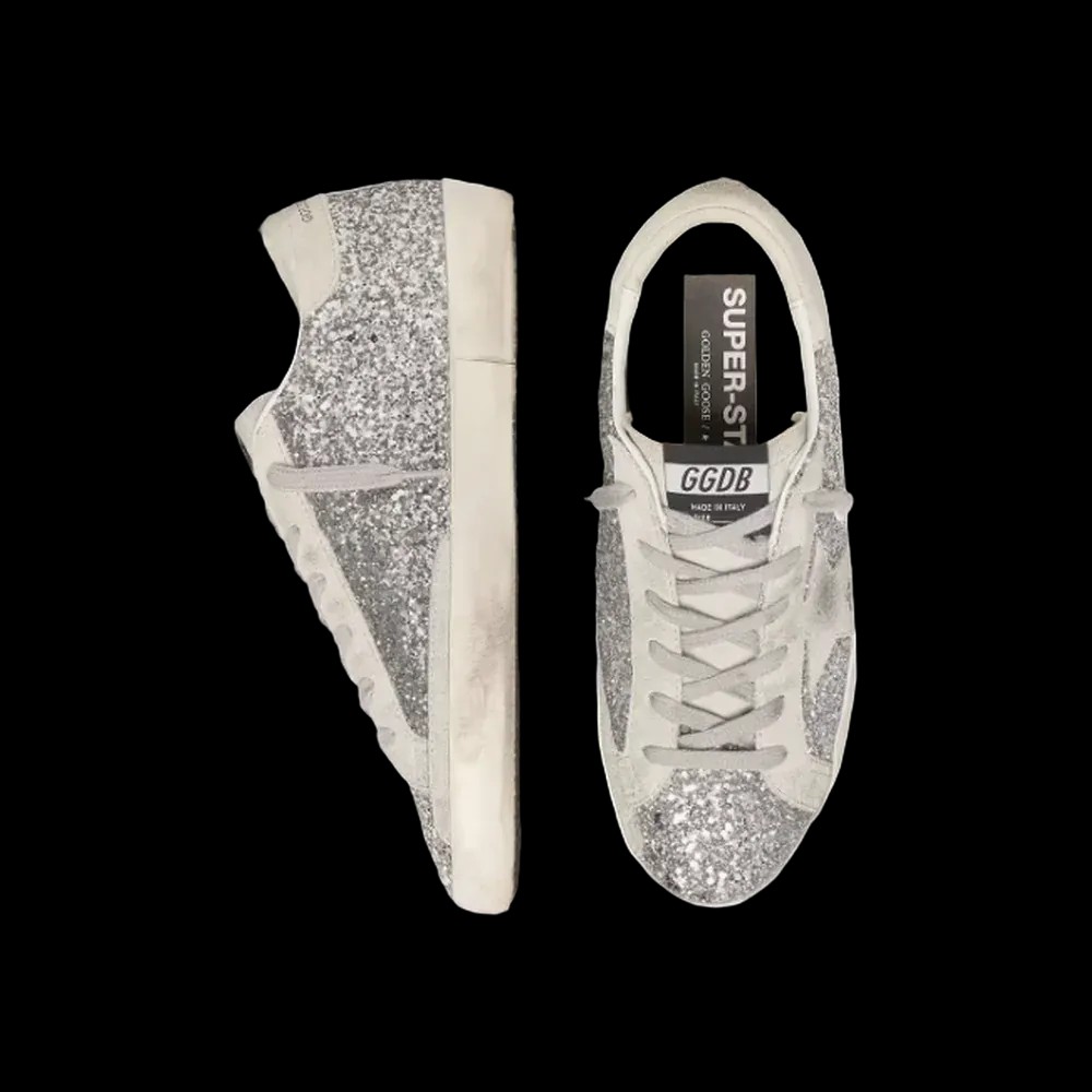 Golden Goose Super-Star In Silver Glitter With Ice-Gray Suede Star - HypeFly India View 2