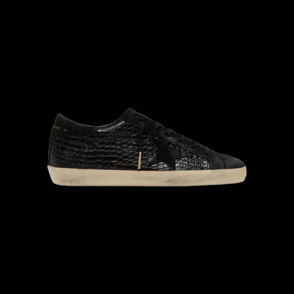 Golden Goose Super-Star LTD In Black Croc-Print Leather With Black Suede Star - HypeFly India View 1