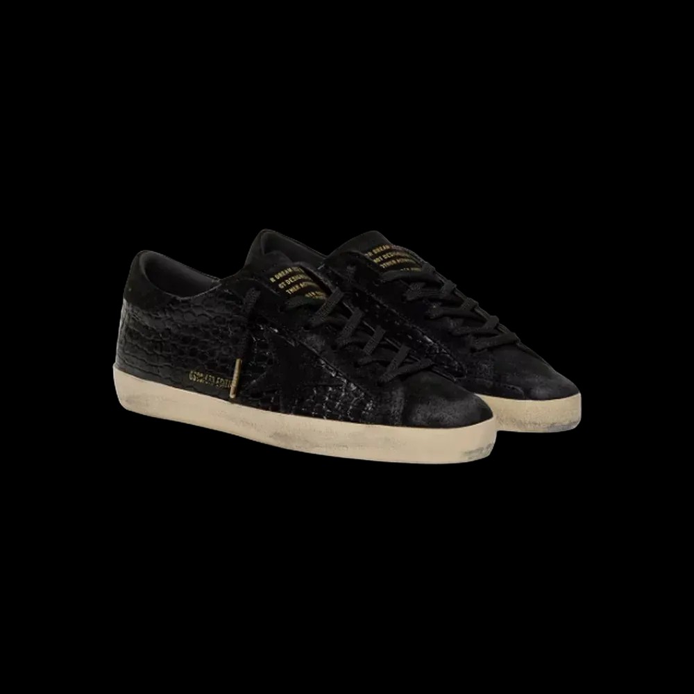 Golden Goose Super-Star LTD In Black Croc-Print Leather With Black Suede Star - HypeFly India View 3