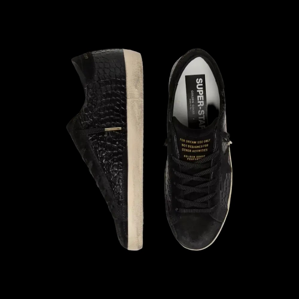 Golden Goose Super-Star LTD In Black Croc-Print Leather With Black Suede Star - HypeFly India View 2