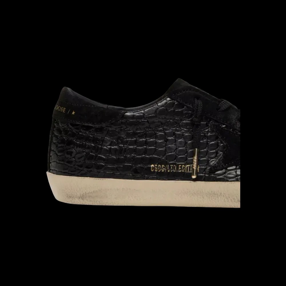 Golden Goose Super-Star LTD In Black Croc-Print Leather With Black Suede Star - HypeFly India View 4