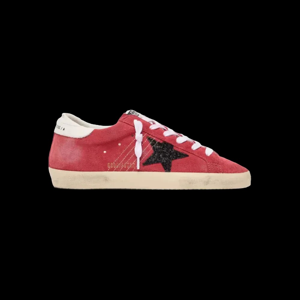 Golden Goose Super-Star In Red Suede With Glitter Star - HypeFly India View 1
