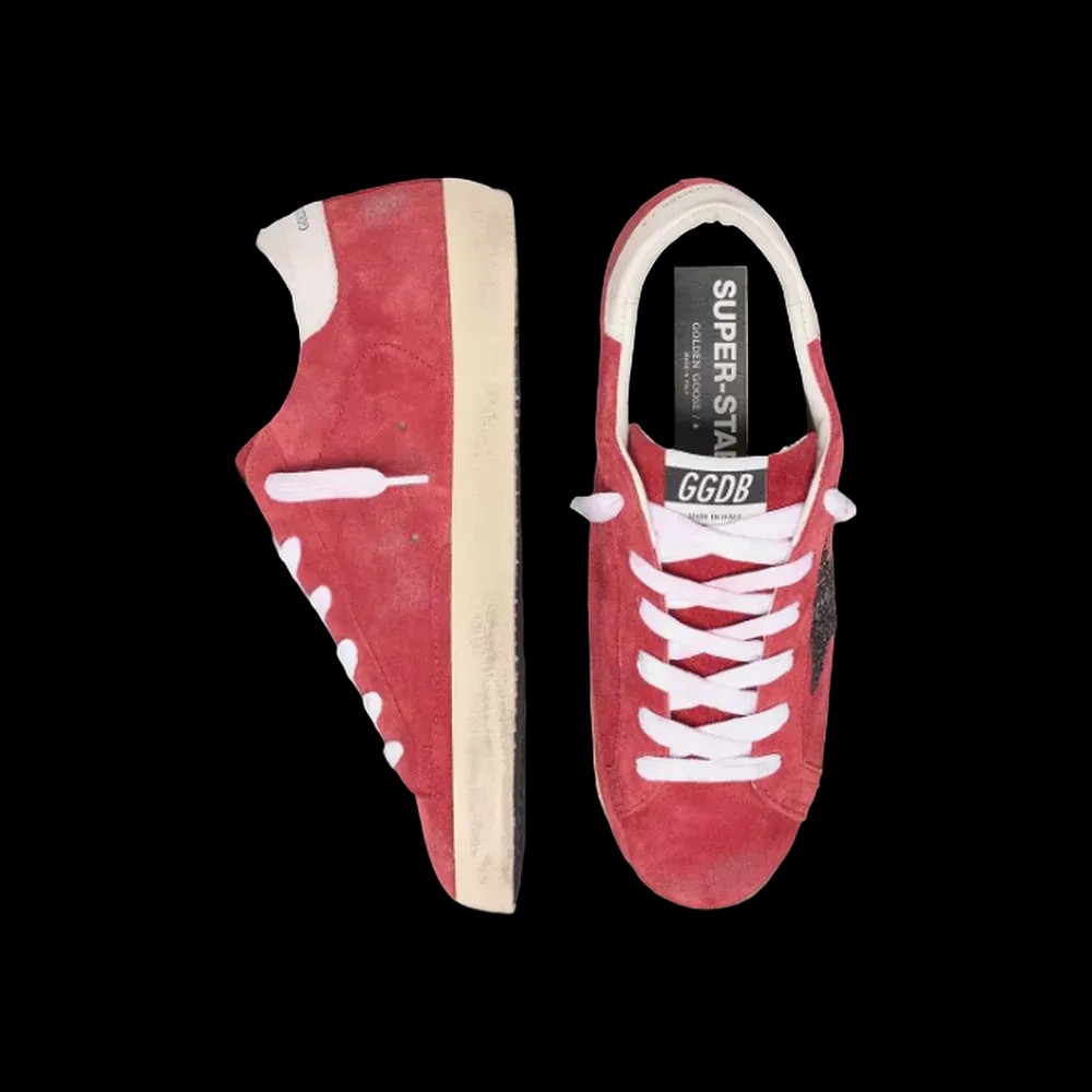 Golden Goose Super-Star In Red Suede With Glitter Star - HypeFly India View 2