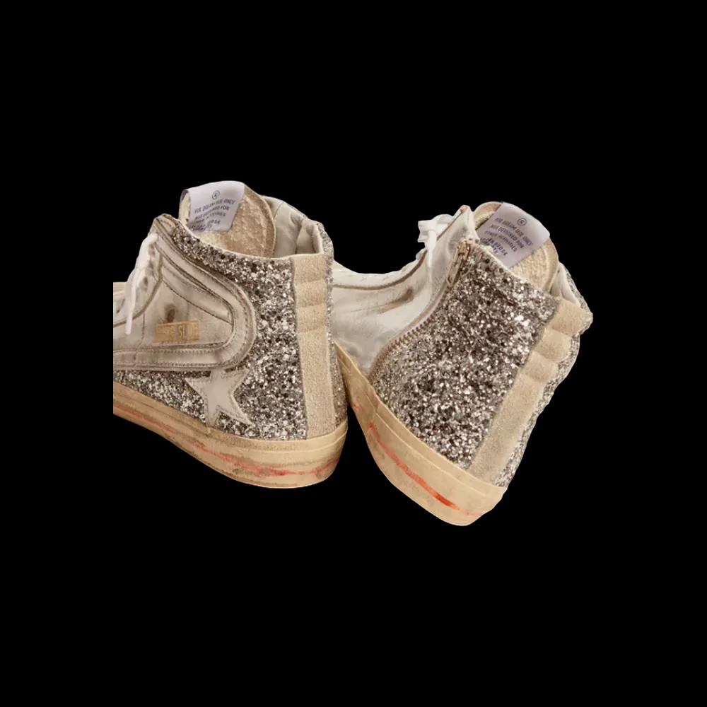 Golden Goose Slide With Laminated Leather Upper And Silver Glitter - HypeFly India View 5