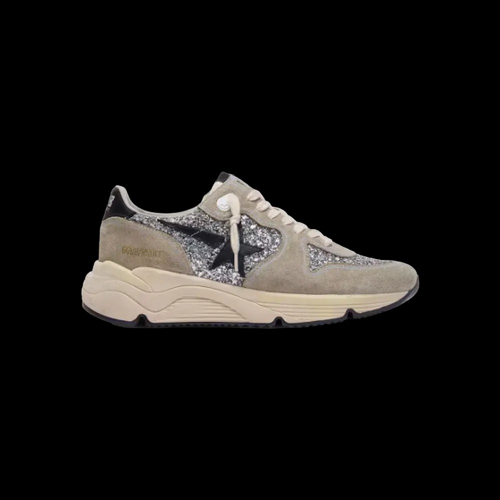 Golden Goose Running Sole In Silver Glitter And Dove Gray Suede - HypeFly India View 1