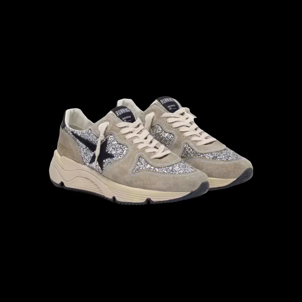 Golden Goose Running Sole In Silver Glitter And Dove Gray Suede - HypeFly India View 3