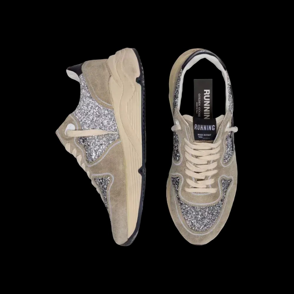 Golden Goose Running Sole In Silver Glitter And Dove Gray Suede - HypeFly India View 2