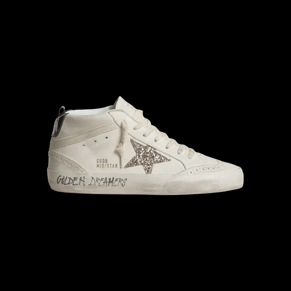 Golden Goose Mid Star With Silver Glitter Star And Black Laminated Heel Tab - HypeFly India View 1
