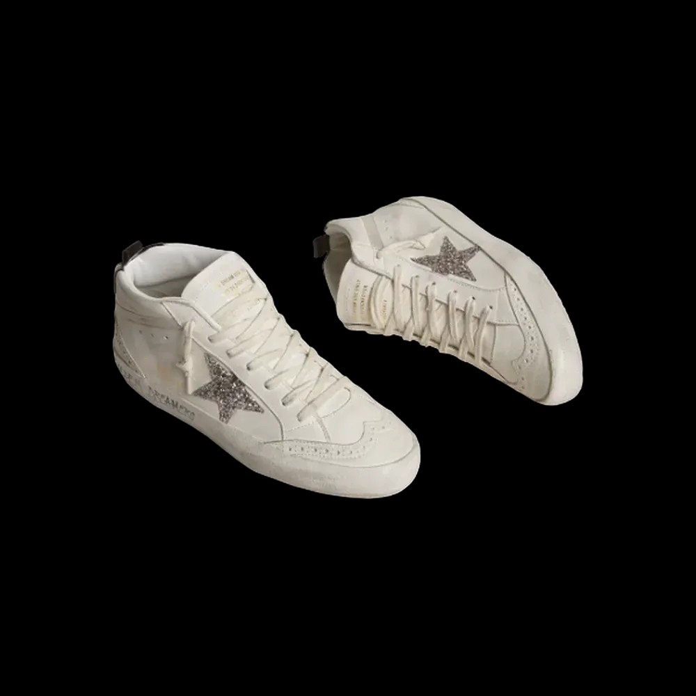 Golden Goose Mid Star With Silver Glitter Star And Black Laminated Heel Tab - HypeFly India View 3