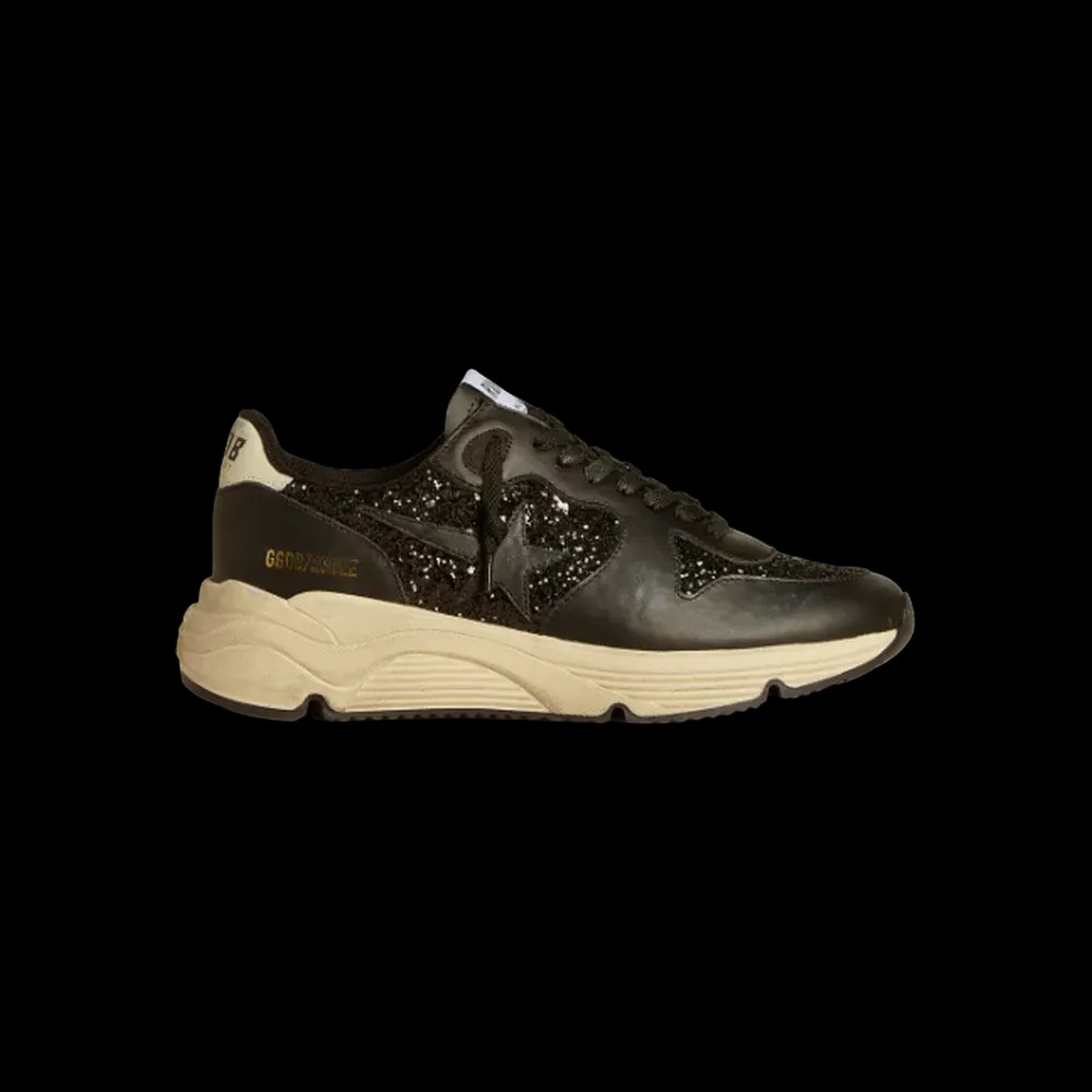 Golden Goose Running Sole In Black Glitter With Leather Star And Nubuck Heel Tab - HypeFly India View 1