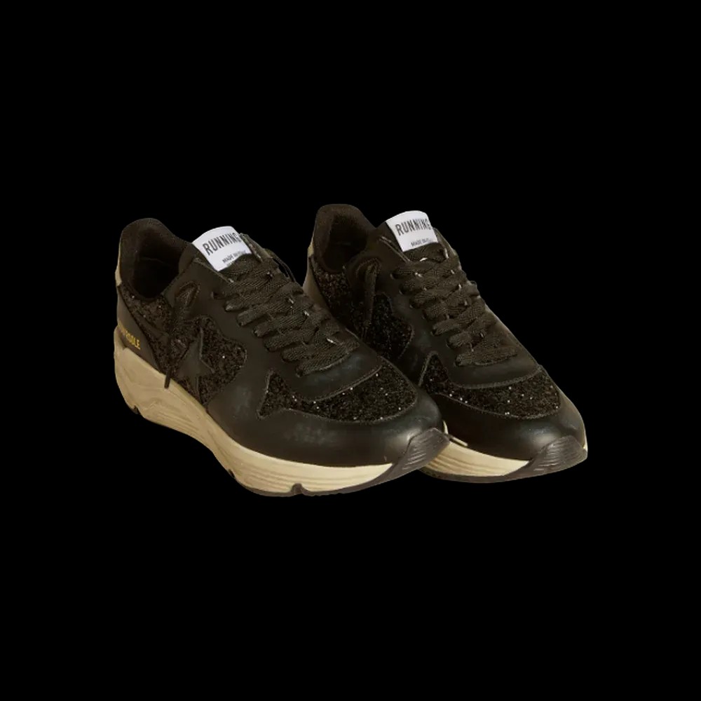 Golden Goose Running Sole In Black Glitter With Leather Star And Nubuck Heel Tab - HypeFly India View 3