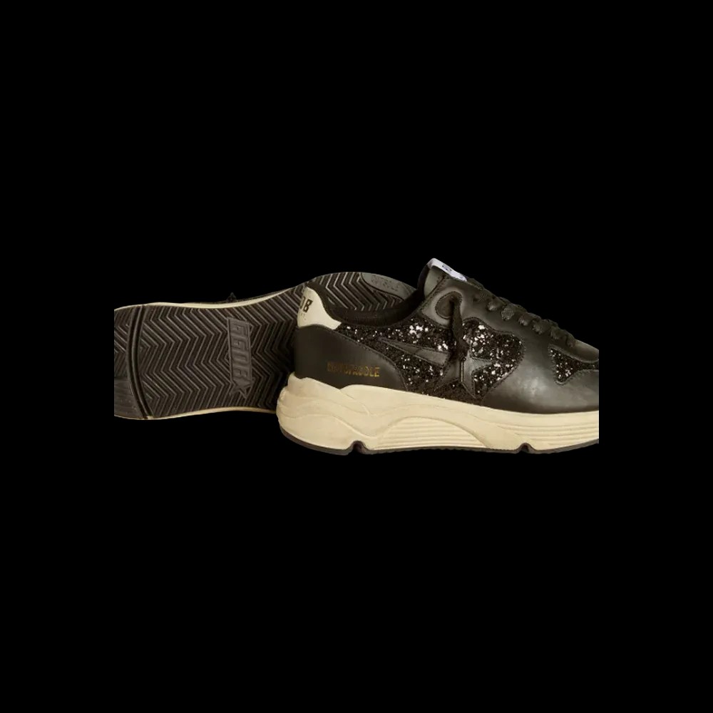Golden Goose Running Sole In Black Glitter With Leather Star And Nubuck Heel Tab - HypeFly India View 2