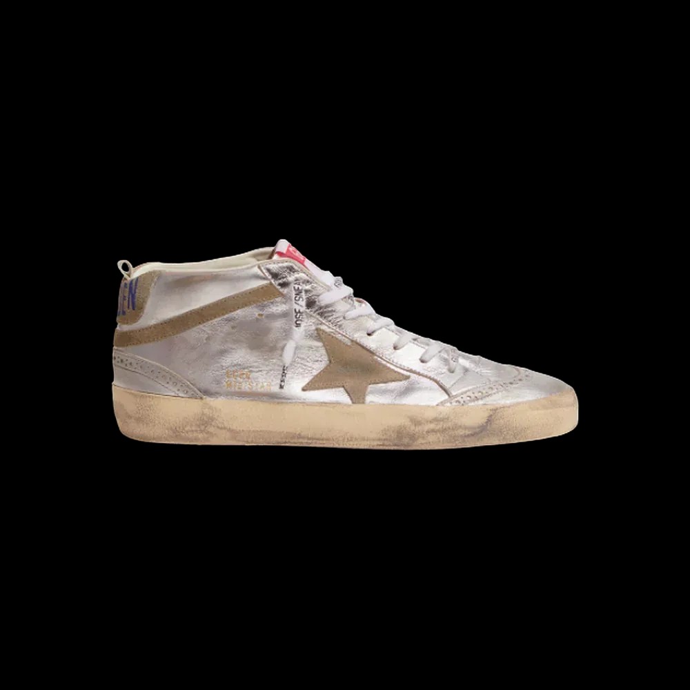 Golden Goose Mid Star In Silver Laminated Leather With Dove Gray Star - HypeFly India View 1