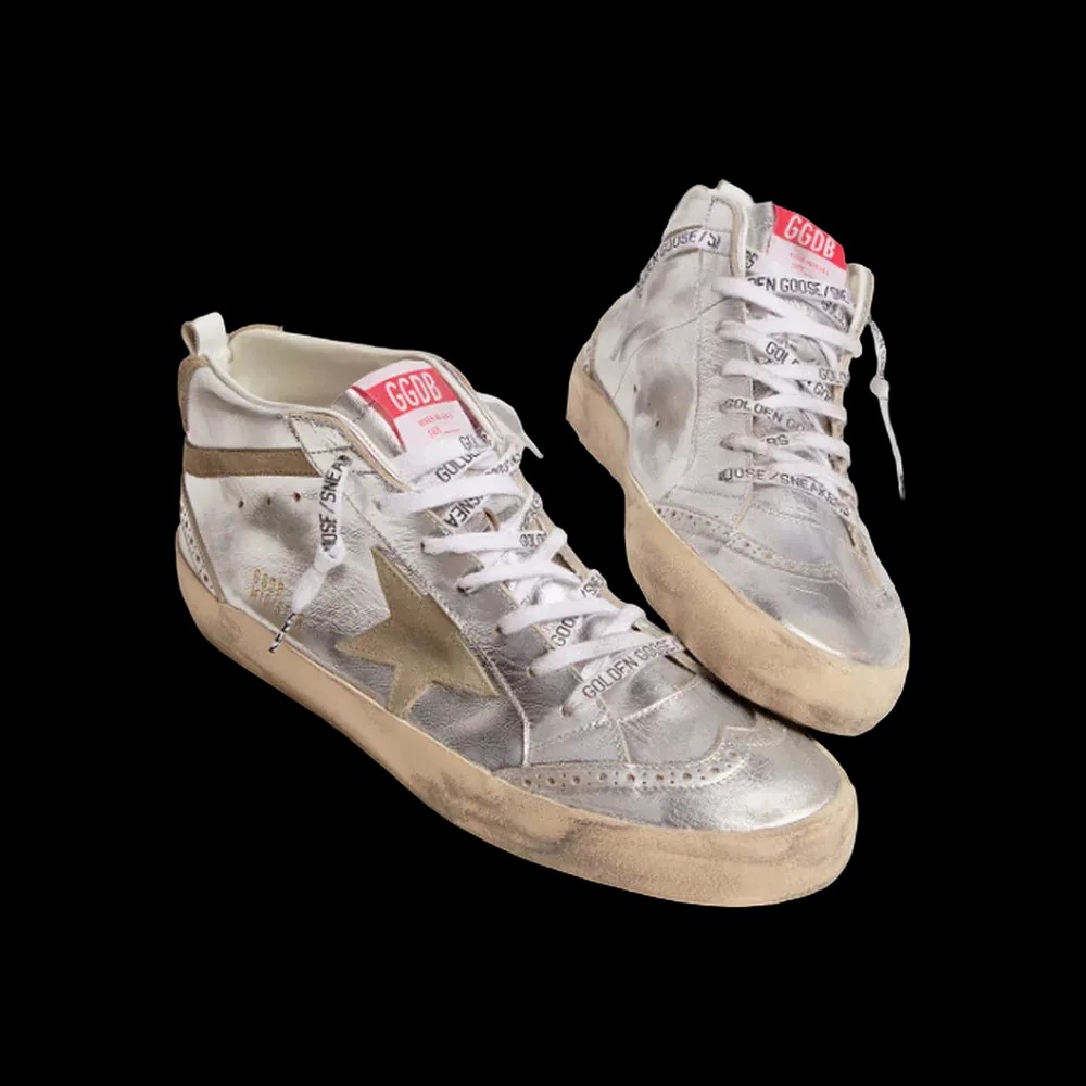 Golden Goose Mid Star In Silver Laminated Leather With Dove Gray Star - HypeFly India View 2