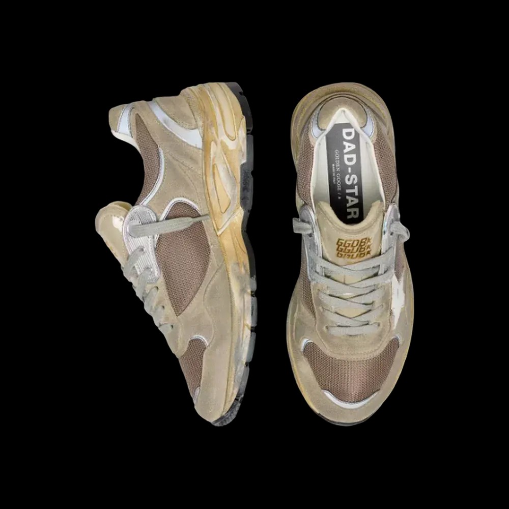 Golden Goose Dad-Star In Dove-Gray Suede And Silver Mesh With White Leather Star - HypeFly India View 2