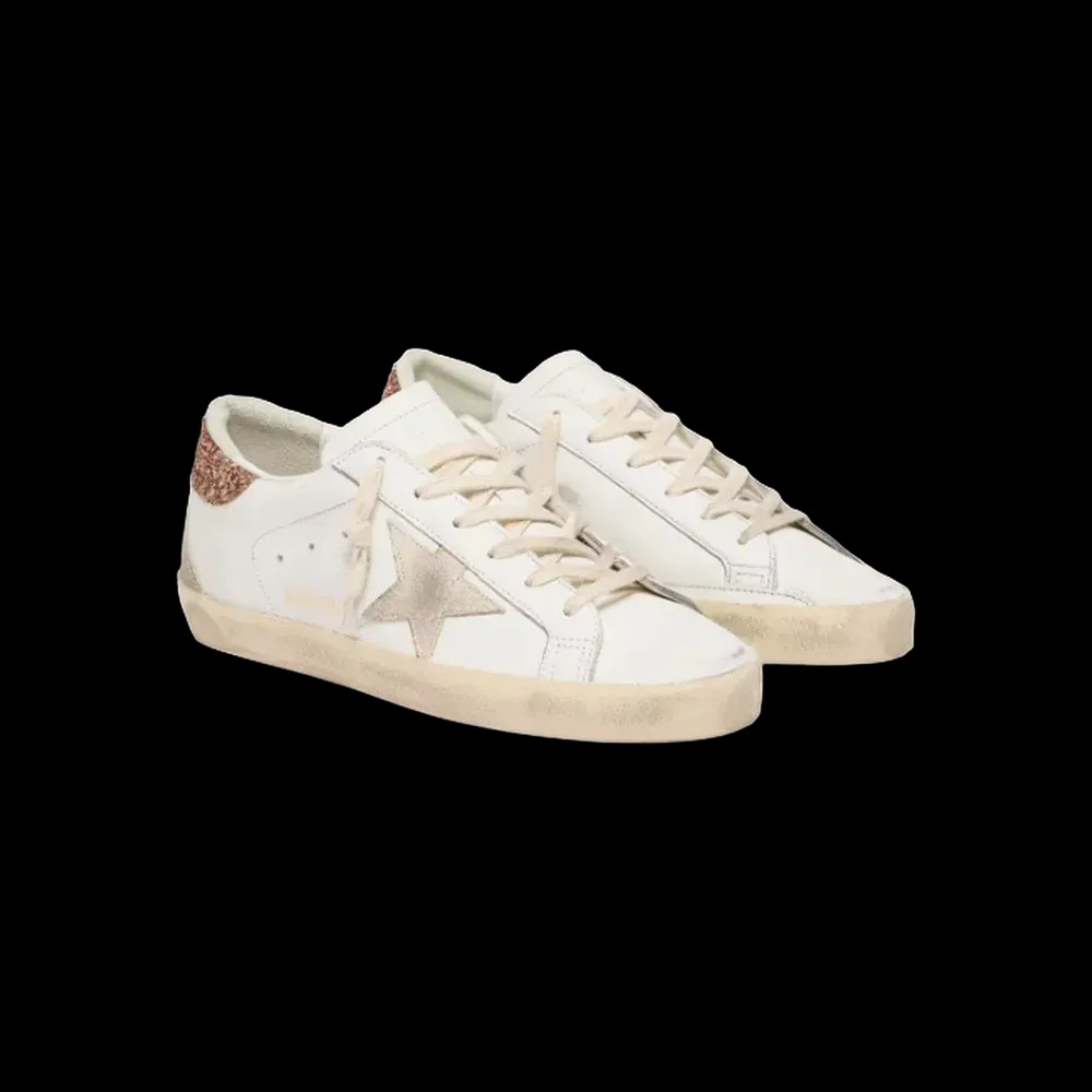 Golden Goose Super-Star With A Suede Star And Peach-Pink Glitter Heel Tab - HypeFly India View 3
