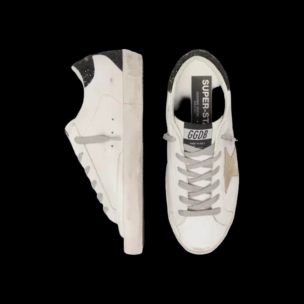 Golden Goose Super-Star With Gold Star And Black Glitter Heel Tab - HypeFly India View 2