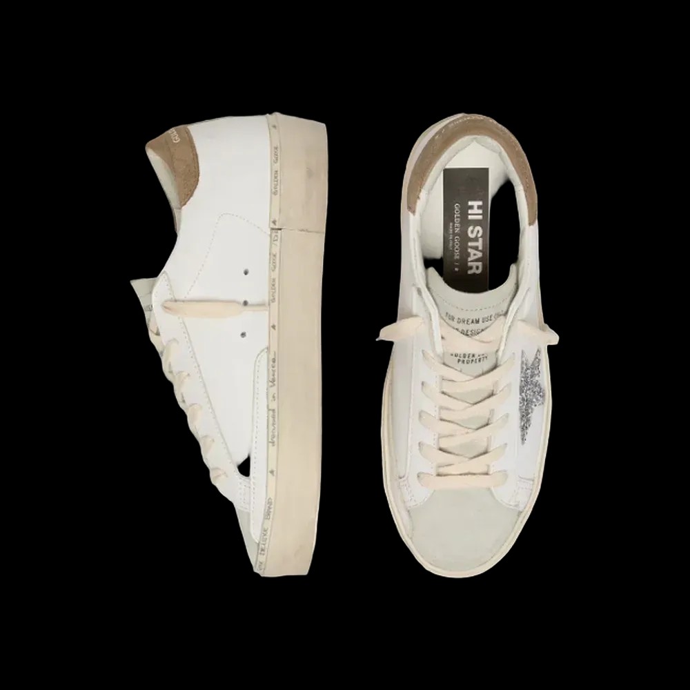Golden Goose Hi Star With Silver Glitter Star And Dove-Gray Nubuck Heel Tab - HypeFly India View 2