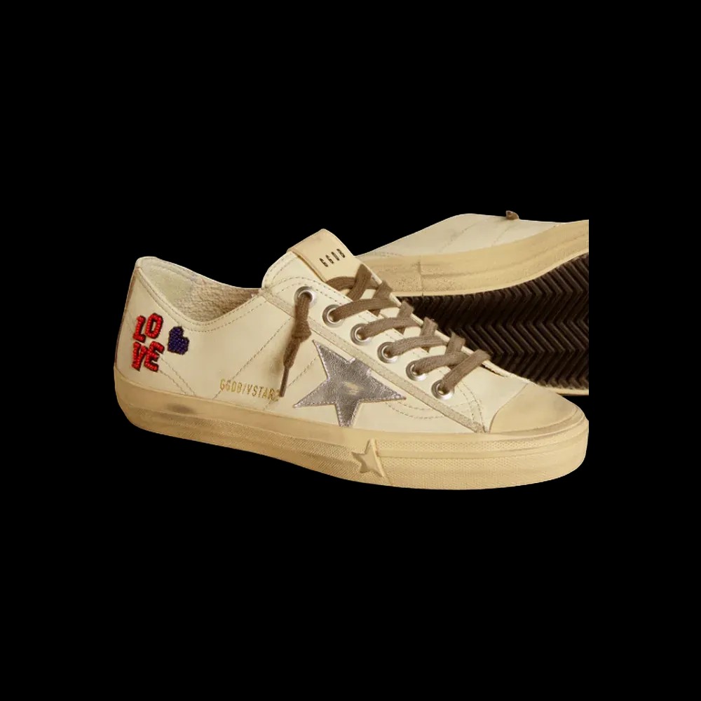 Golden Goose V-Star In Ecru Nappa With Silver Nappa Star And Beaded Embroidery - HypeFly India View 2