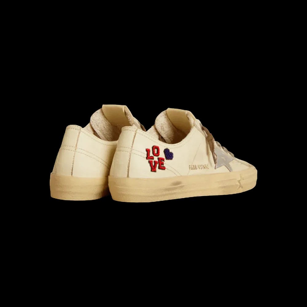 Golden Goose V-Star In Ecru Nappa With Silver Nappa Star And Beaded Embroidery - HypeFly India View 4