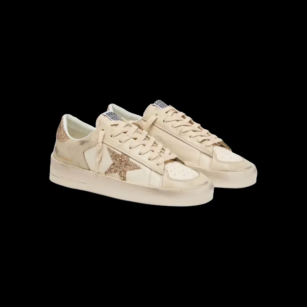 Golden Goose Stardan In Ecru Nappa Leather With Gold Glitter Star - HypeFly India View 2