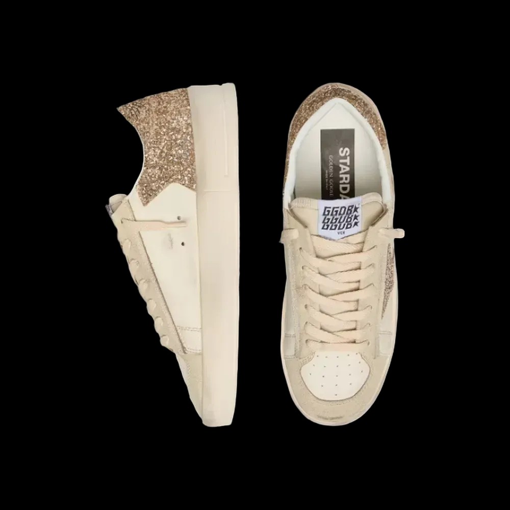 Golden Goose Stardan In Ecru Nappa Leather With Gold Glitter Star - HypeFly India View 3